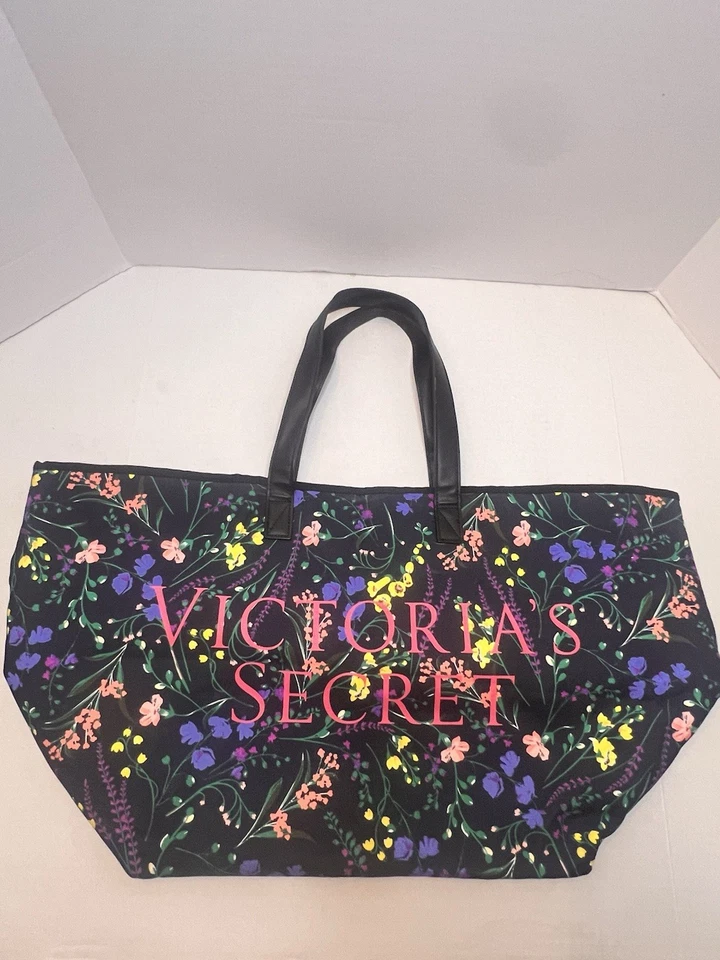 Bolso de Mano VICTORIA'S SECRET Grande Nylon Negro Floral Cartera Foto 2 de 4