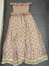 J Crew Ravenna Maxi Dress In Sunset Rose Block Print Ramie Size XXS Smocked