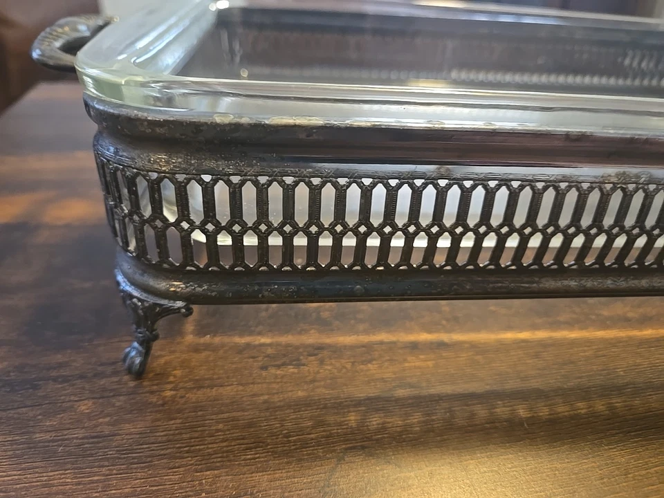 Porte-plat En Argent / Support Pour Plat En Pyrex Rectangulaire 12x8" - Photo 4/4