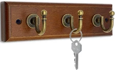 6.7" Wooden Key Holder for Wall, Decorative Key Rack with 3 Hooks (1 Pack Brown)
