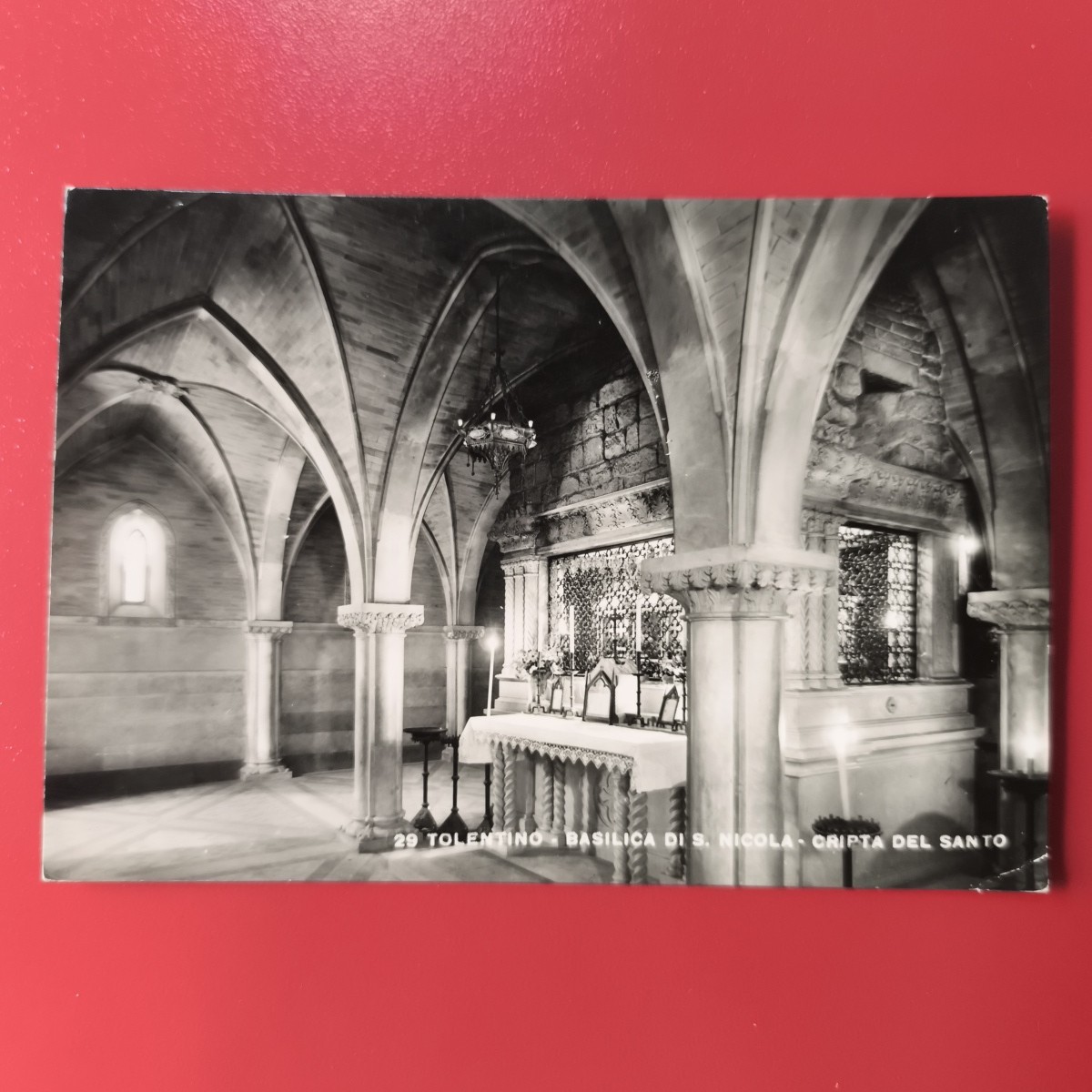 TOLENTINO BASILICA DI SAN NICOLA CRIPTA- CARTOLINA BIANCO E NERO SPEDITA
