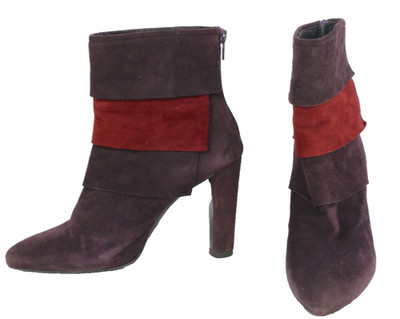 Stuart Weitzman Layered Boots Purple Burgundy Suede Pointed Toe Ankle Womens 6.5