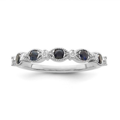 Sterling Silber Diamant & Saphir vorsteckbarer halber Ewigkeitsring 1/10 kt, Größe 8