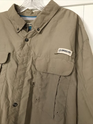 Magellan Fishing Shirt Men’s 2XL Khaki Button-Up Vented Moisture Wicking Outdoor - Picture 2 of 6