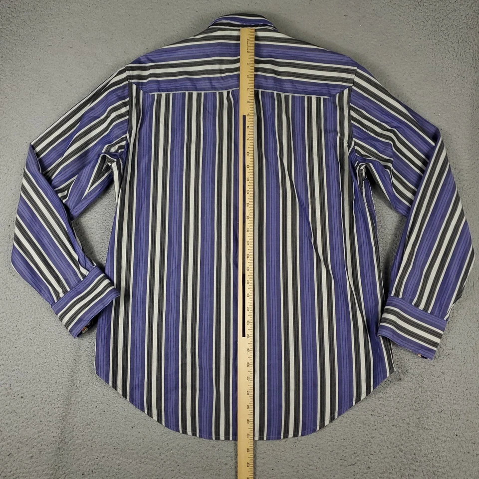 Robert Graham Shirt Mens Medium Blue Striped Flip Cuff Button Up Long Sleeve - Image 3 of 4