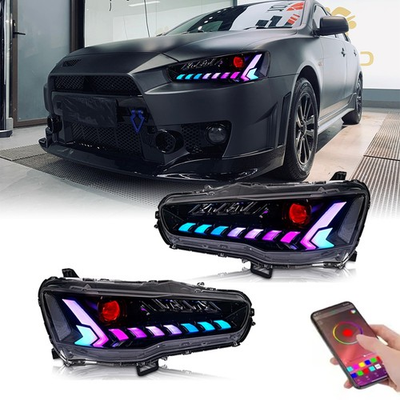 #ad RGB LED Headlights For 2008 17 Mitsubishi Lancer EVO X Headlamp Assembly Red eye $469.00