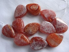 13" Strand Natural Fire Agate Smooth Pear Stone Beads 29-30mm Long A858 DNG