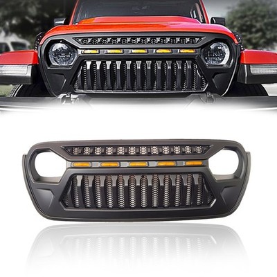 For 2018-2026 Jeep Wrangler JL JLU Front Mesh Grille With Amber Running Lights