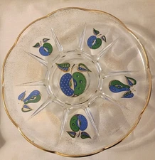 Georges Briard  FORBIDDEN FRUIT Cake Plate Blue / Green/ Gold Trim Accents