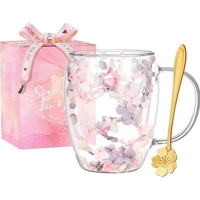 Kaffeetasse Glas Doppelwand Trockene Blume Hitzebeständig Geschenk Frauen