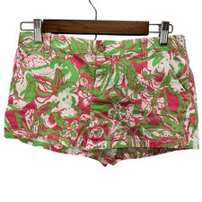 Lilly Pulitzer Girls Callahan Shorts Size 14 Pink Floral Cotton Low Rise Pockets