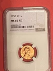1955 D Lincoln Cent MS66 RD NGC Wheat Penny