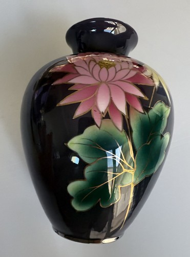 Sigma Navy Blue Floral Porcelain Vase 7" Made Japan Home Decor Rare Tastesetter - Picture 5 of 7