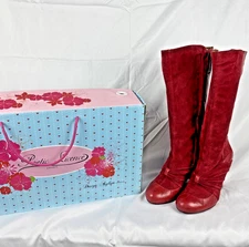 Anthropologie Poetic License London Knee High Calf Boots Red Leather Suede