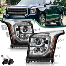 For 2015-2020 GMC Yukon Halogen w/LED DRL Projector Headlights Lamp Left+Right