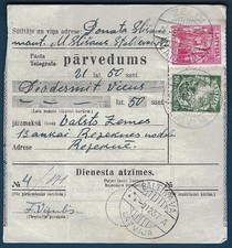 LETONIA: 1937 transferencia postal de dinero desde ZELCI pequeña ciudad-con Baltinava, Rezekne F