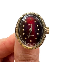 Vintage Red Chaika Ring Watch USSR 1970s Gold Plated 17 Jewels Mechanical Size 8