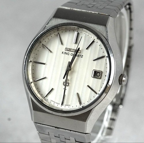 Seiko King Quartz Round Date Men's Watch Silver Tone Quartz B Condition - Picture 5 of 8