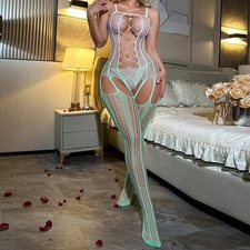 Full Body Stockings Lace Bodysuit Backless Fishnet Bodystocking Stretch Seamless