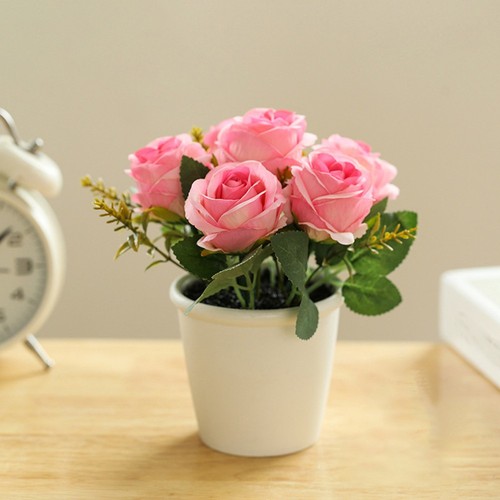 Rosa Fiore Artificiale Piante Feste Squisito Freshing Naturale IN Vaso - Foto 7 di 36