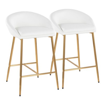 Matisse Glam 26'' Counter Stool with Gold Metal Frame and White Faux Leather by