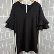 Lush Dress Womens M Black Ruffle Sleeve Knee Length Minimalist Capsule Chic