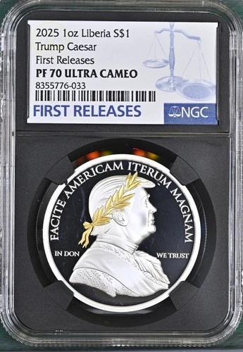 2025 Trump Caesar 1oz .999 Silver w/ Gold Plating OGP FR NGC PF70 Mint Just 999!