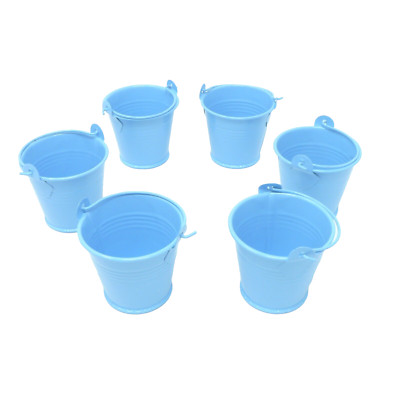 Easter Egg and Bunny Tin Pails 2 1/4'' x 2'' Baby Blue Set of 6
