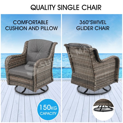 Garden Outdoor Furniture Lounge Setting 3 Pcs Patio Wicker Sofa Set Swivel Chair - Picture 6 of 12