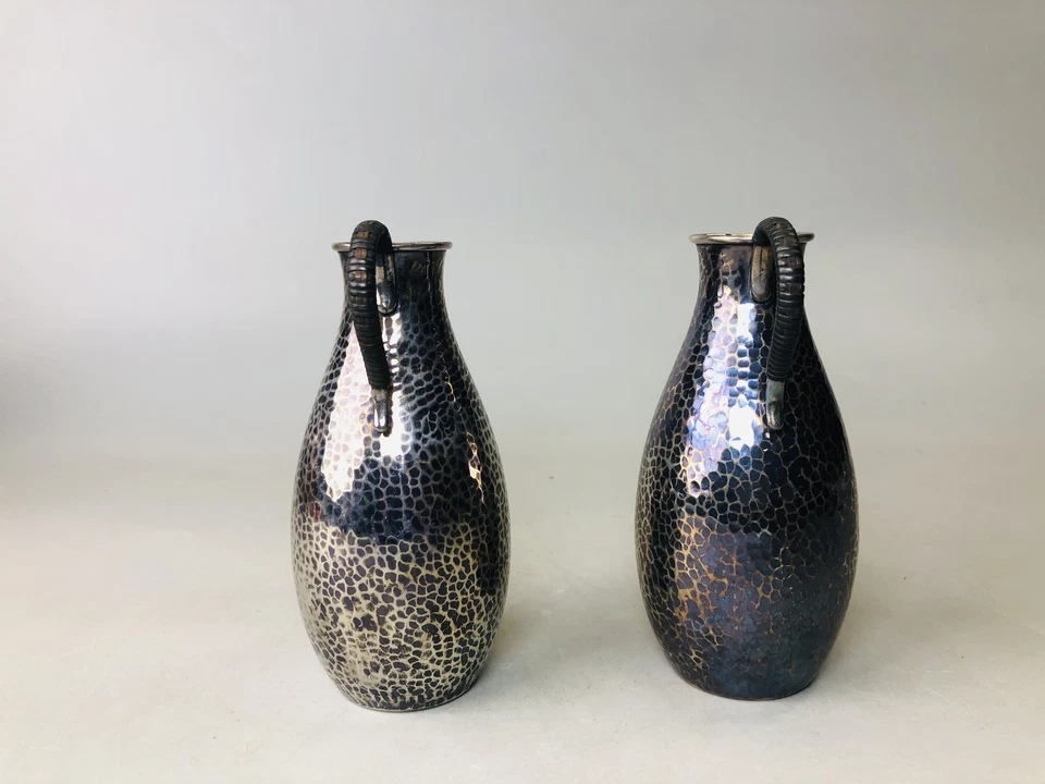 Y6025 CHOUSHI Plata Tokkuri botella sake caja firmada japonés vintage antiguo Foto 4 de 4