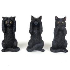 Black Cat Sculpture Hear No Evil Speak No Evil See No Evil Figurine Decor