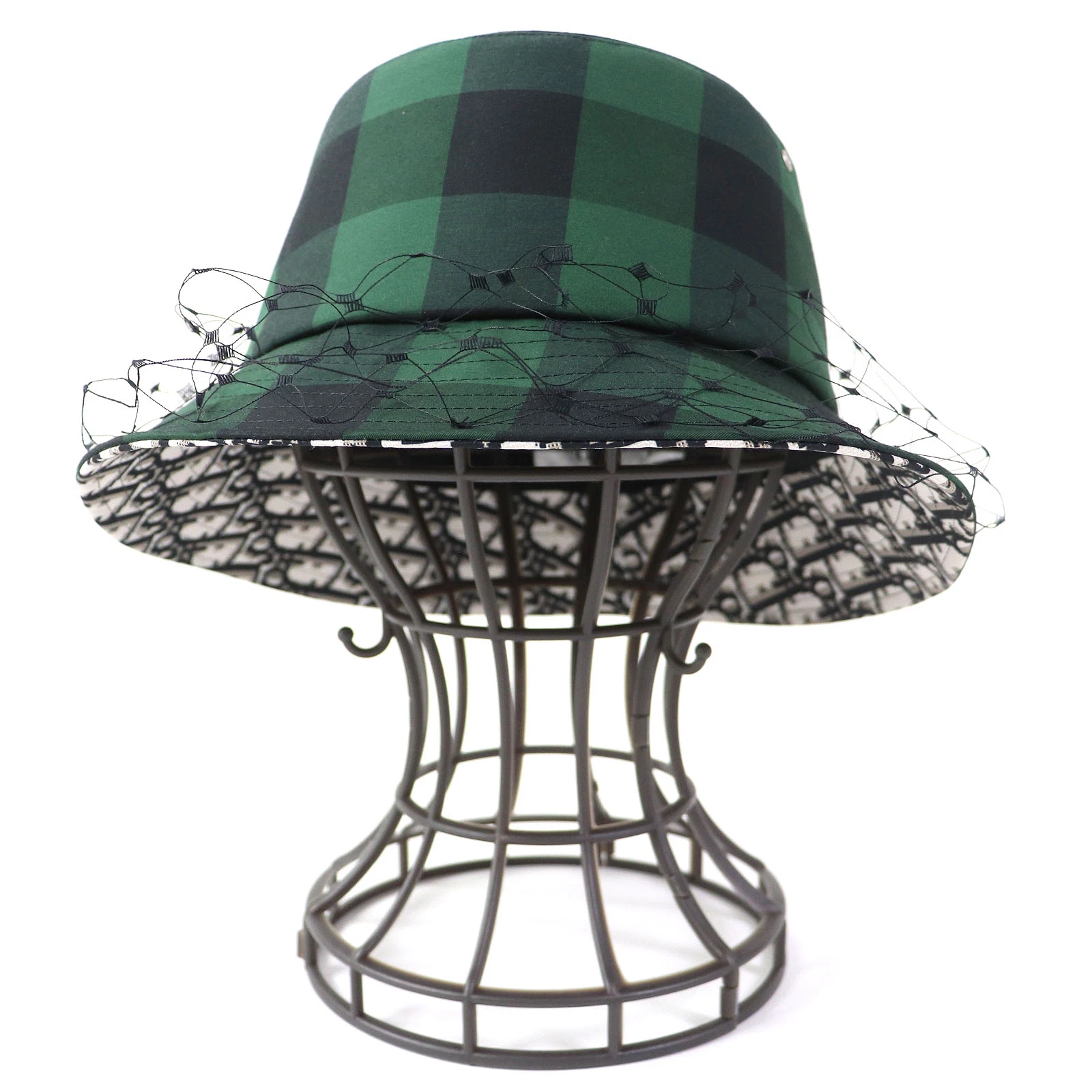 Chapeau femme Christian Dior vert à carreaux seau 95TDD923G142