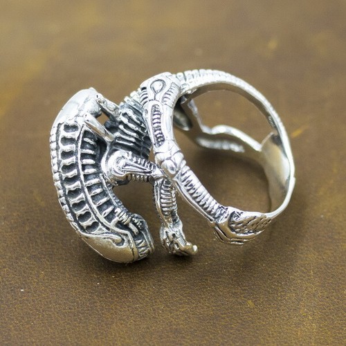 21g schwerer großer AVP Alien vs Predator Biker Schädel 925 Sterlingsilber Herrenring - Bild 7 von 12