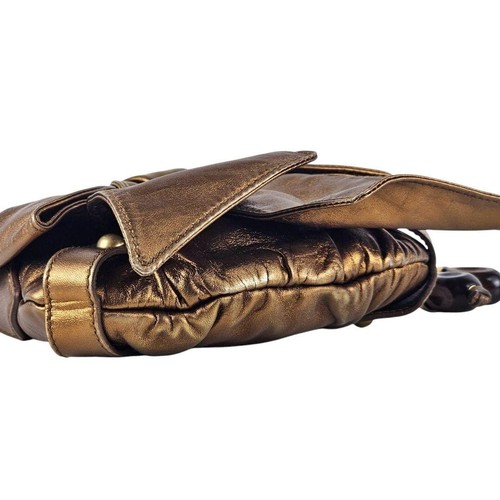 Sac à main Yves Saint Laurent ruban en ligne marron doré vintage cuir occasion bandoulière bag