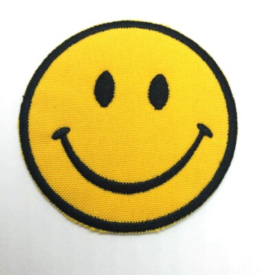 Smiley  smiling face retro boho hippie embroidered iron-on patch 2.75 inch ( 1 )