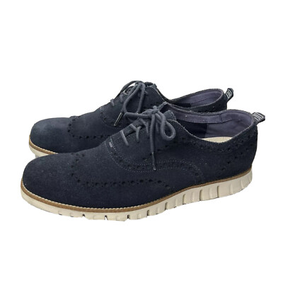 Cole Haan Zero Grand Navy Blue Suede Wingtip Oxford Casual Dress Shoes Mens  9.5 | eBay