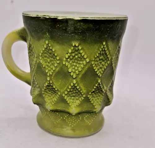 Vtg Fire King Anchor Hocking Kimberly Diamond Green Mug Coffee Cup