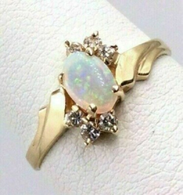 14K Yellow Gold Finish Women's 2Ct Oval Cut Fire Opal & Diamond Engagement Ring