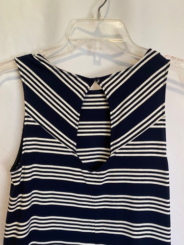 Loft Striped Blue/Cream Dress No Sleeves Sz XSP Petite Button Closure A Line - Picture 14 of 23