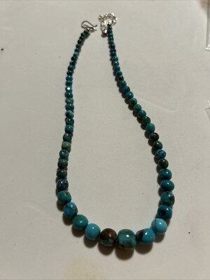 All Natural Arizona Turquoise 4-8mm Graduated Round Blue Green Pattern Necklace