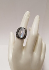 White Rainbow Moonstone 925 Sterling Silver Ring Size 6