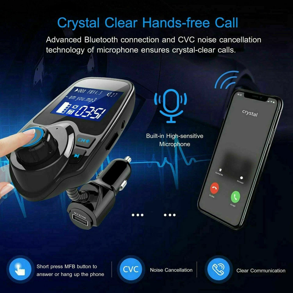 Transmisor FM inalámbrico Bluetooth para automóvil Adaptador de radio MP3 Kit de cargador USB para automóvil Foto 3 de 4