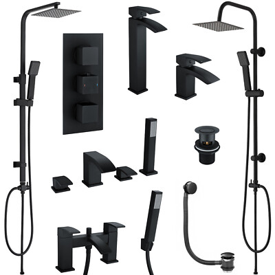 Mattschwarze moderne quadratische Badezimmer Waschtisch & Badewanne Armaturen & Thermostat Duscharmaturen