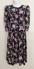 Vtg YOU TOO BABES Dress XS Black Dark Floral Cottage Whimsygoth LS