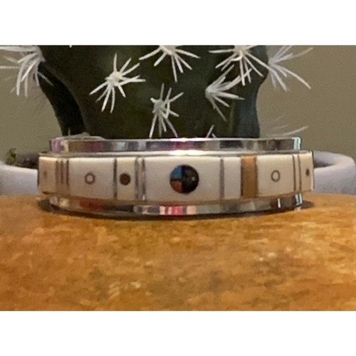 Bracciale Navajo Artista Harold Smith Argento Sterling Intarsiato - Foto 2 di 7