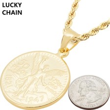14K GOLD FILLED MEXICAN PESO COIN PENDANT 24''ROPE NECKLACE 4mm 24g-50g F14