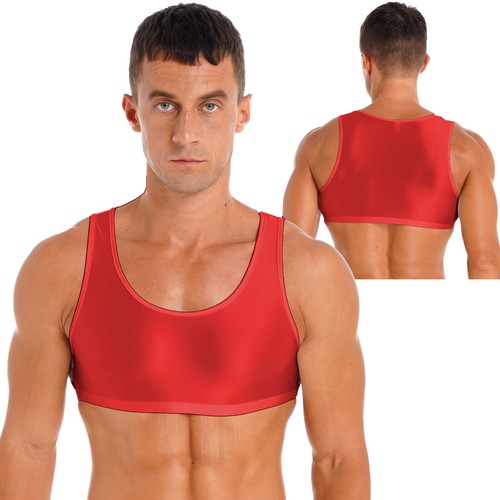 Men's Glossy Sleeveless Muscle Sports Bra Gym Fitness Shirt Vest Crop Top - Picture 157 of 215