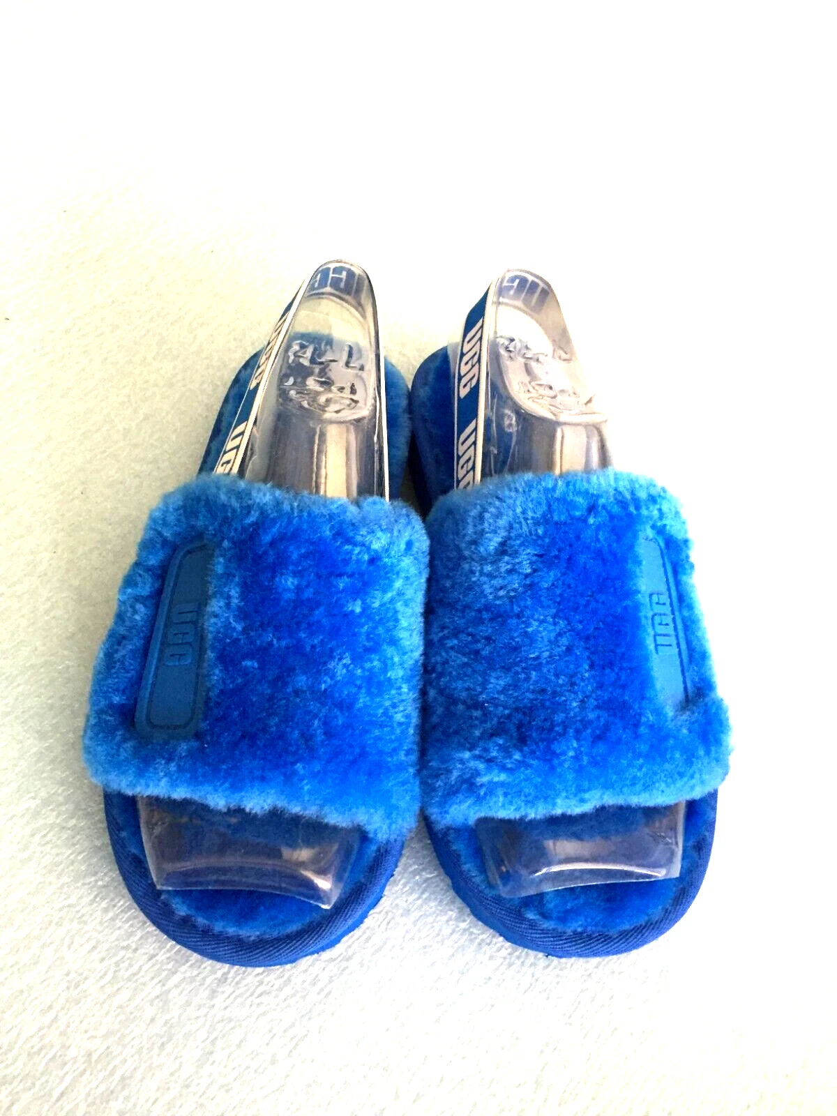 Sandali UGG FLUFF Yeah Slide in pelle di pecora blu taglia 5