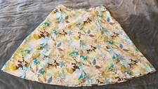 CJ Banks Green Floral Print Linen Blend A-Line Skirt Women's Size 1X Preppy
