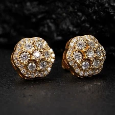 2.50 Ct Lab Created Round Diamond Floral Cluster Stud Earrings 14K Gold Plated